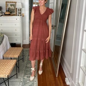 Blu Pepper Flutter Sleeve Smocked Tiered Midi Dress size Small